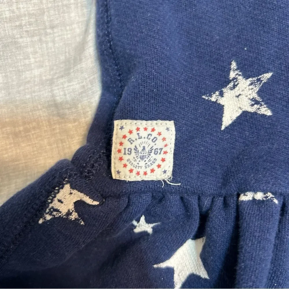 Ralph Lauren Baby Navy White Star Print Ruffle Dress 12 Months USA Americana